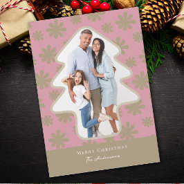 Tarjeta Festiva Fotografía retro rosa y dorado en forma de pino fl