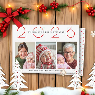 Tarjeta Festiva Fotografía simple del patrón de Año Nuevo Rojo 202