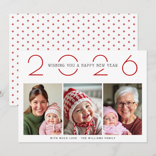 Tarjeta Festiva Fotografía simple del patrón de Año Nuevo Rojo 202 (Anverso / Reverso)