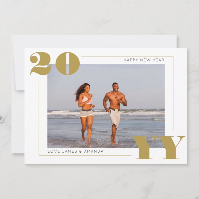Tarjeta Festiva Fotografía simple y negrita Oro 2024 Año Nuevo (Anverso)