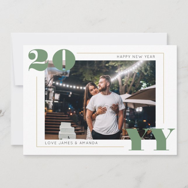Tarjeta Festiva Fotografía simple y negrita Verde Año Nuevo 2024 (Anverso)