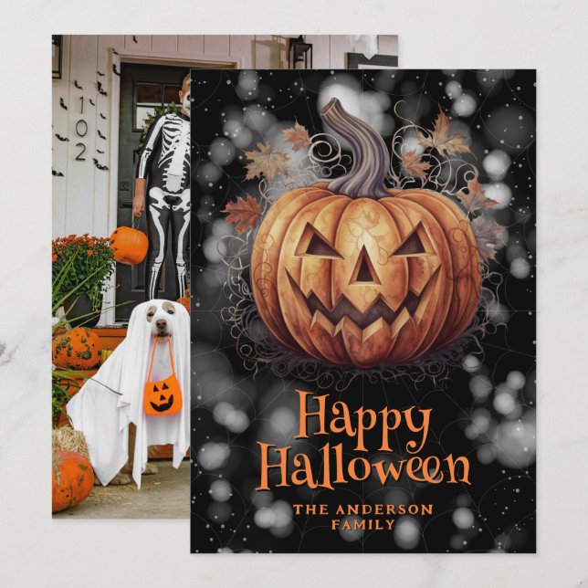 Tarjeta Festiva Fotografía Spookkin Pumpkin Happy Halloween Card (Anverso / Reverso)
