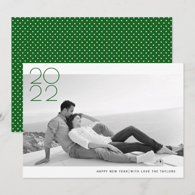 Tarjeta Festiva Fotografía verde moderno Feliz Año Nuevo 2022 (Anverso / Reverso)