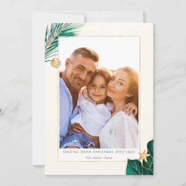 Tarjeta Festiva Fotografía verde y dorado de la vegetación tropica (Anverso)