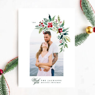 Tarjeta Festiva fotograma clásico con marco moderno de guirnaldas 