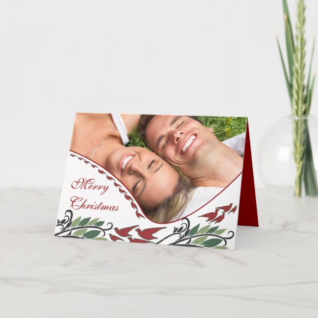 Tarjeta Festiva Fotomontaje familiar Aves Elegantes Festividades A (Anverso)