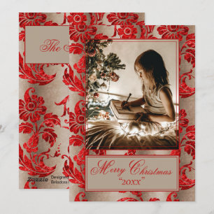 Tarjeta Festiva Fotomontaje Vintage Red Damask