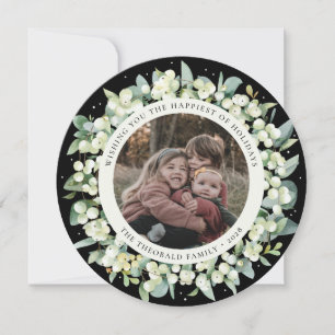 Tarjeta Festiva Fotonegra de Snowberry redondo/cuadrado + Eucalipt