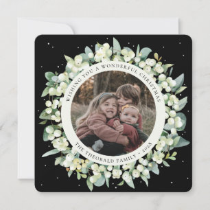 Tarjeta Festiva Fotonegra Redonda/Cuadrada Snowberry+Eucalipto