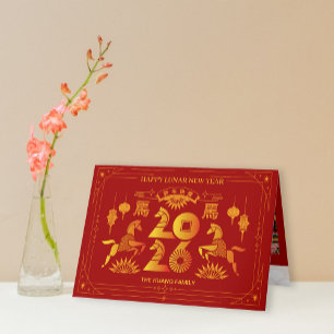 Tarjeta Festiva Fotos Año Nuevo Chino Caballo Dorado Rojo 2026