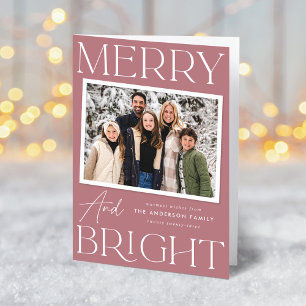 Tarjeta Festiva Fotos brillantes y merry en Rosa de instantánea mo