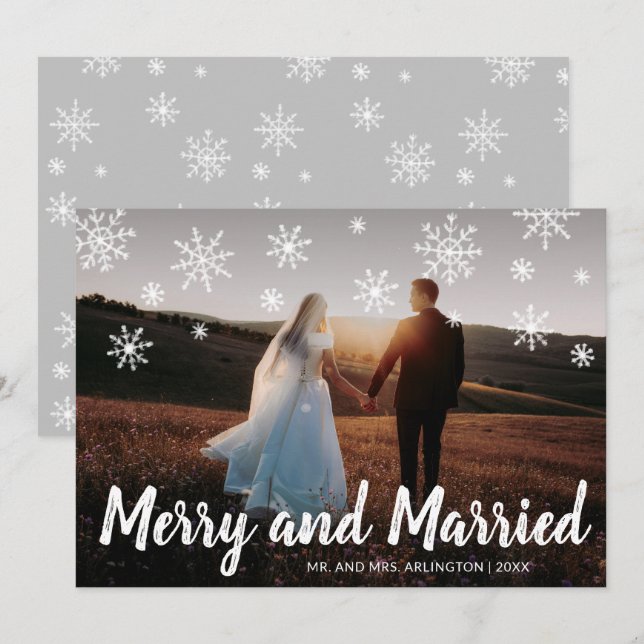 Tarjeta Festiva Fotos casadas y merry de Navidades recién casados (Anverso / Reverso)