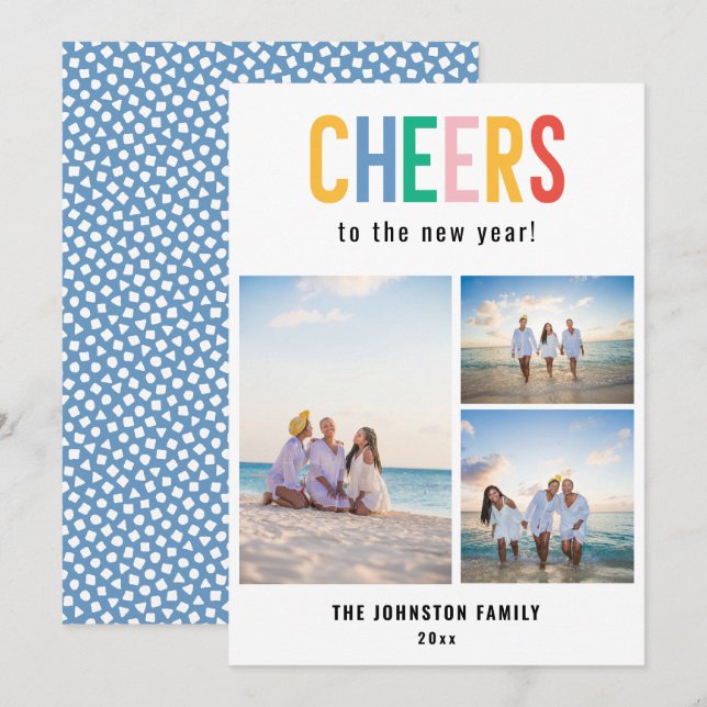 Tarjeta Festiva Fotos coloridas de Año Nuevo de CHEERS (Anverso / Reverso)