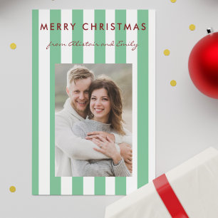 Tarjeta Festiva Fotos con rayas verdes claras minimalistas y elega