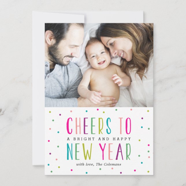 Tarjeta Festiva Fotos de Año Nuevo brillante y brillante (Anverso)