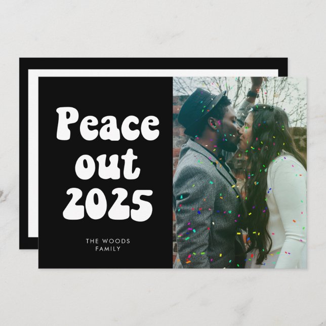 Tarjeta Festiva Fotos de Año Nuevo de la época retro de Peace out  (Anverso / Reverso)