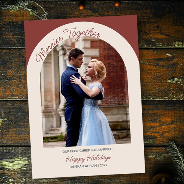 Tarjeta Festiva Fotos de Arco de Merrier Together Simple Moderno (Merrier Together Christmas Photo Card by Darling & May)