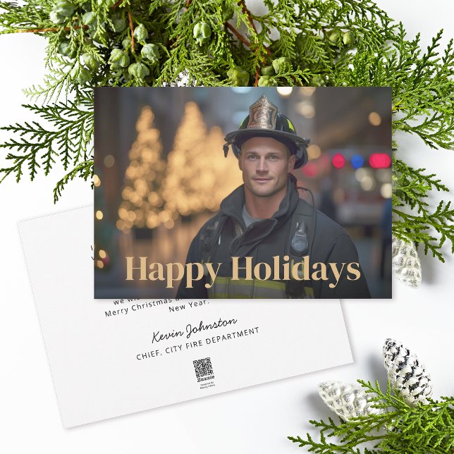 Tarjeta Festiva Fotos de bomberos primeros en responder Felices va (Personalize with your photo and greeting.)