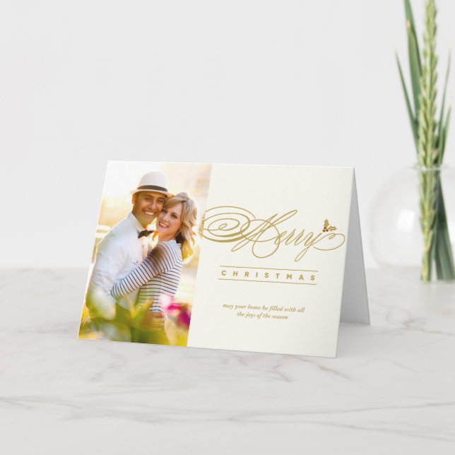 Tarjeta Festiva Fotos de caligrafía de guión clásico de Feliz Navi (Anverso)