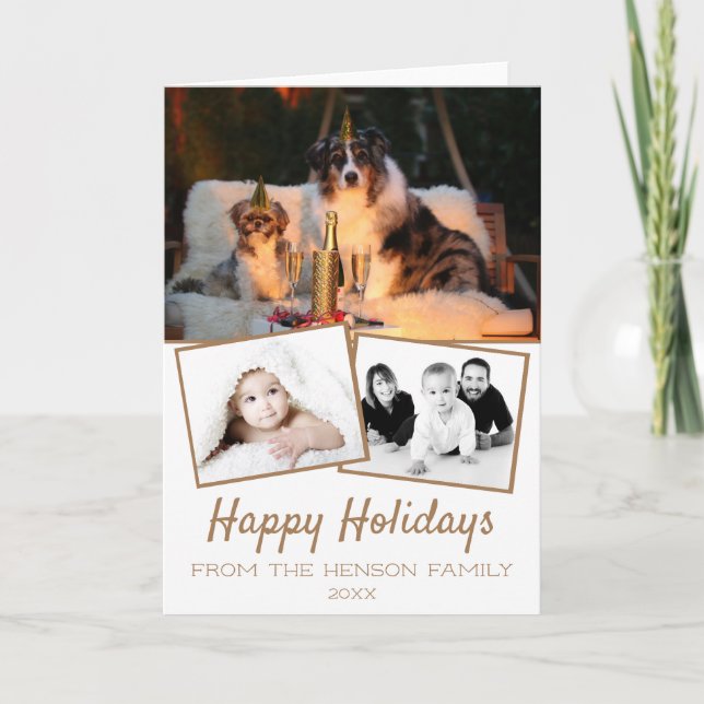 Tarjeta Festiva Fotos de Collage de Felices Fiestas 3 Fotos (Anverso)