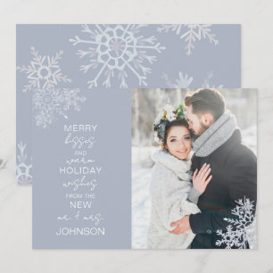 Tarjeta Festiva Fotos de copos de nieve con los besos de merry