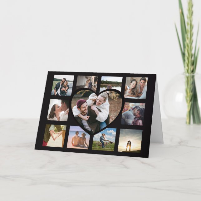 Tarjeta Festiva Fotos de corazón con estilo, collage del día de Sa (Anverso)