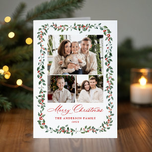 Tarjeta Festiva Fotos de Elegantes Bayas de Acebo y Verdor 3