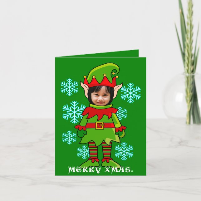Tarjeta Festiva Fotos de elfo personalizadas de Navidades divertid (Anverso)