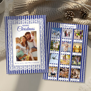 Tarjeta Festiva Fotos de encaje azul de rayas vintage resumen del 