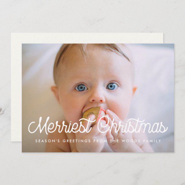 Tarjeta Festiva Fotos de familia de guiones Retro de los Navidades (Anverso / Reverso)