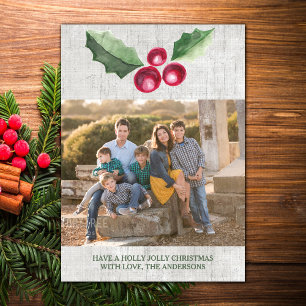 Tarjeta Festiva Fotos de feriado de Cepillado Holly y Berries