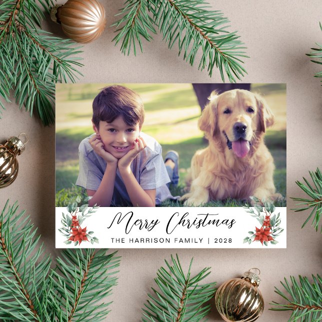 Tarjeta Festiva Fotos de ferry Christmas Winter Florals (Share the love and warmth of the holiday season with a personalized photo Christmas card)