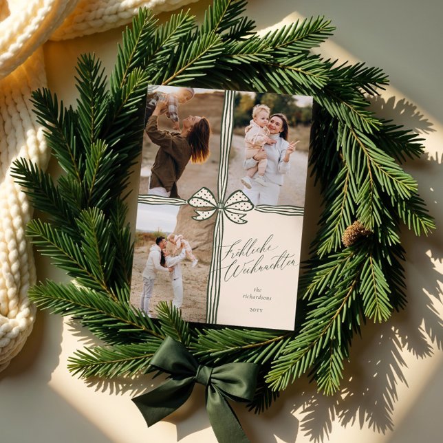 Tarjeta Festiva Fotos de Fow Elegantes de Festividades en Fröhlich (Fröhliche Weihnachten Elegant Holiday Bow Photos)