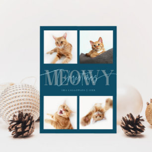 Tarjeta Festiva Fotos de gato de Navidades Meowy Navidades Verde a