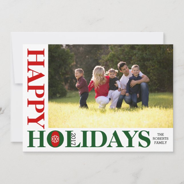 Tarjeta Festiva Fotos de Happy Holidays 2017 red stripes Navidades (Anverso)