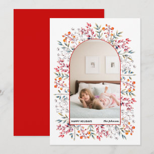 Tarjeta Festiva Fotos de hojas de arca y bayas de Navidades rojos