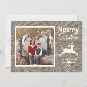 Tarjeta Festiva Fotos de la familia de la madera rústica beige de