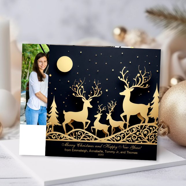 Tarjeta Festiva Fotos de la familia de renos navideños Merry (Subido por el creador)