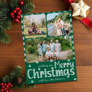 Tarjeta Festiva Fotos de la familia Green Merry Christmas & Snflak