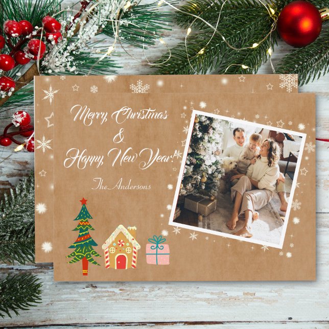 Tarjeta Festiva Fotos de la familia marrón navideña de Feliz (Subido por el creador)