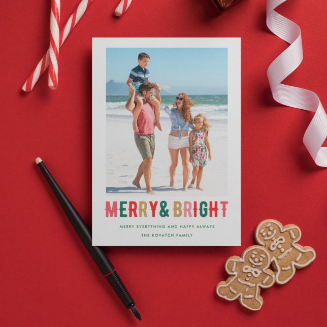 Tarjeta Festiva Fotos de la familia Merry Bright Holly (Subido por el creador)