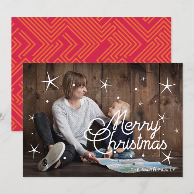 Tarjeta Festiva Fotos de la familia Merry Christmas Classic (Anverso / Reverso)