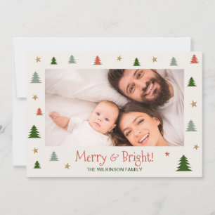 Tarjeta Festiva Fotos de la familia moderna Merry Bright Navidades