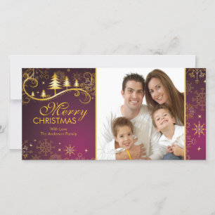 Tarjeta Festiva Fotos de la familia navideña con copos de nieve y