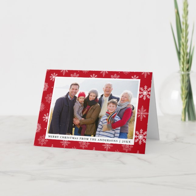 Tarjeta Festiva Fotos de la familia navideña Feliz de nieve Rojo (Anverso)