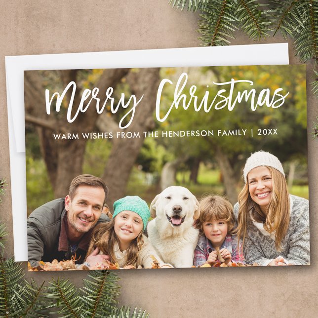 Tarjeta Festiva Fotos de la familia navideña Feliz guión moderno d (Customize to add text to back of card.)