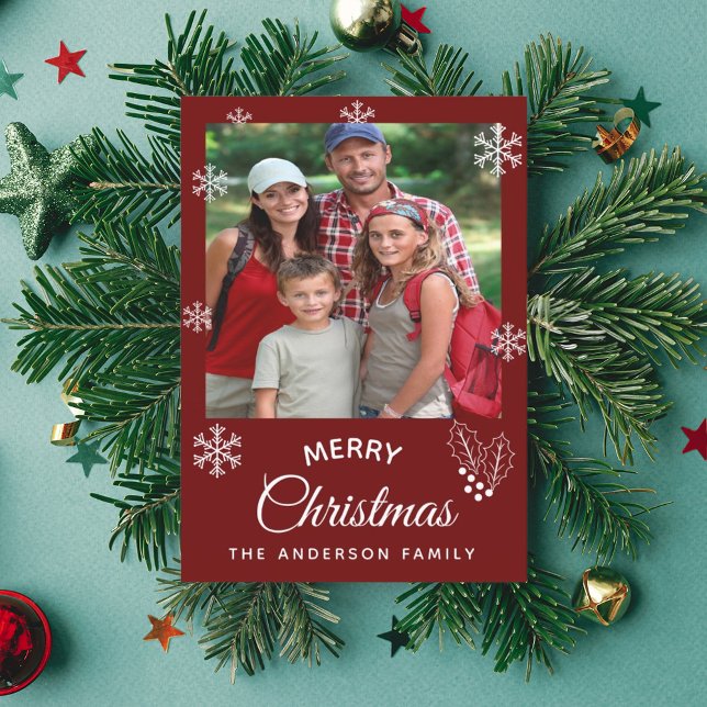 Tarjeta Festiva Fotos de la familia navideña guión rojo oscuro (Subido por el creador)