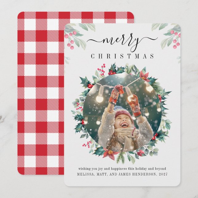Tarjeta Festiva Fotos de la familia navideña Merry Mistletoe Berri (Anverso / Reverso)