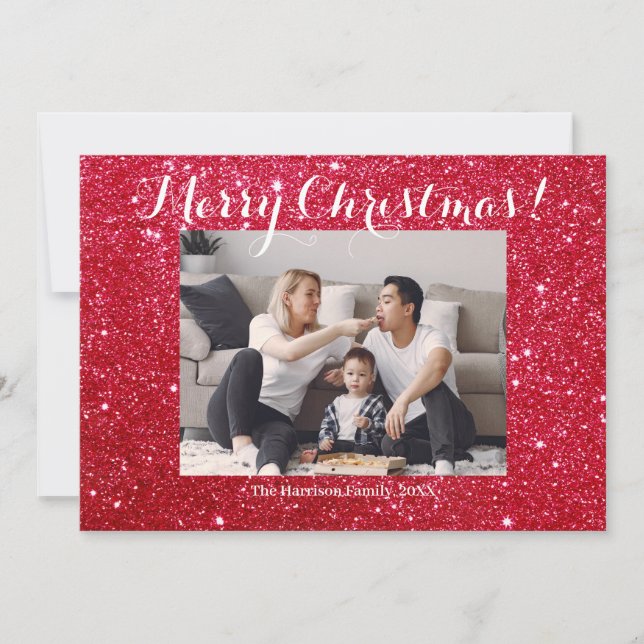 Tarjeta Festiva Fotos de la familia navideña Merry Simple (Anverso)