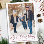 Tarjeta Festiva Fotos de la Familia Roja de Merry Everything Trend<br><div class="desc">Envíe saludos de vacaciones a los Navidades con esta adorable tarjeta "Merry Everything Happy Always" en un moderno diseño rojo. Vuelta: Feliz Todo ~ Deseándote Felicidad Siempre. Personalice su nombre familiar y los nombres individuales. Esta tarjeta de vacaciones familiares con fotos será la favorita entre todos tus amigos y familia....</div>